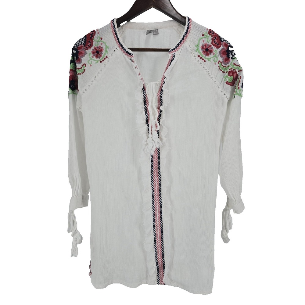 ASOS Swim Cover Up Small Gauze White Embroidered Boho Tunic Top Peasant Festival